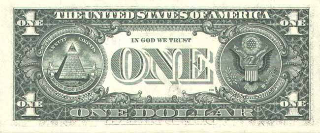 Купюра номиналом 1 доллар США, обратная сторона